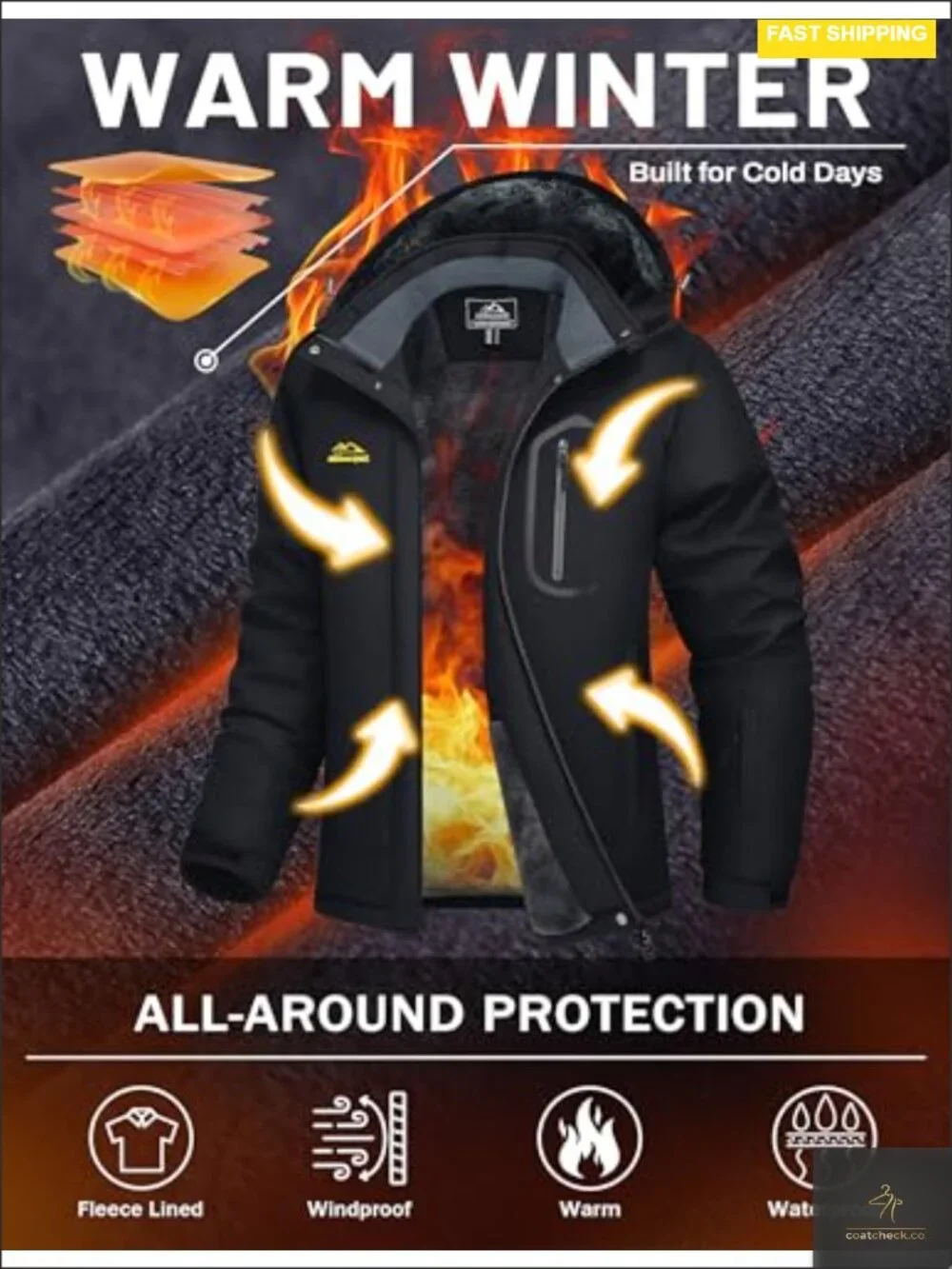 Waterproof Insulated Ski Jacket Fleece Lining Snowboarding Winter Coat